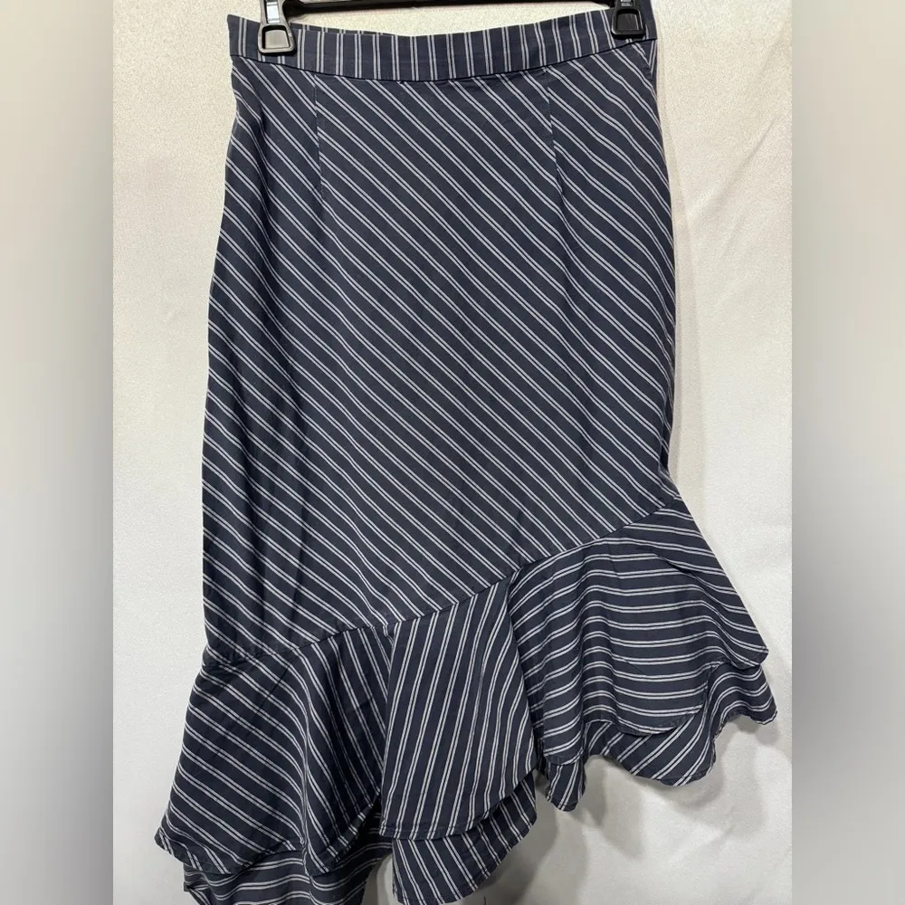 Joie Yenee Navy Blue and White Stripe Asymmetrical Ruffle Skirt size 4 - Image 5