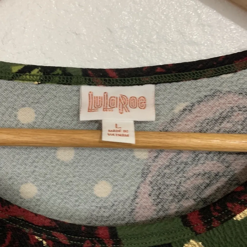 Lularoe Dark Green Rose Polkadot Print Metallic Debbie Dress Size L - Image 4