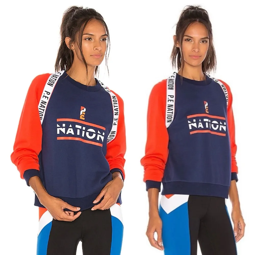 P.E Nation The Wembly Sweatshirt, (REVOLVE Collection) Navy & Red Cotton sz. S Blue - Image 16