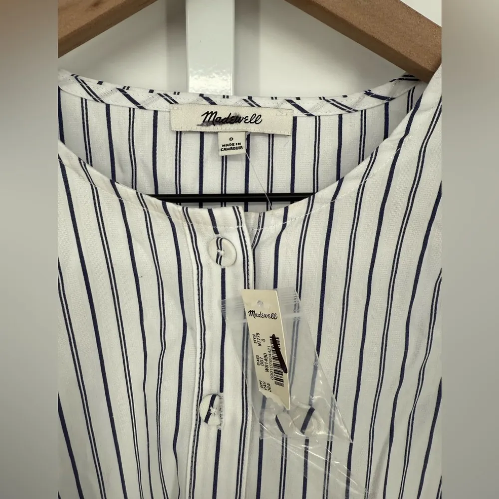 Madewell Puff-Sleeve Button-Up Top in Stripe Size 0 - Image 4