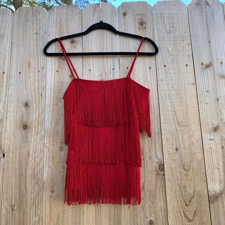 Red layered tassel shirt‎ size medium, preowned great condition - Image 2