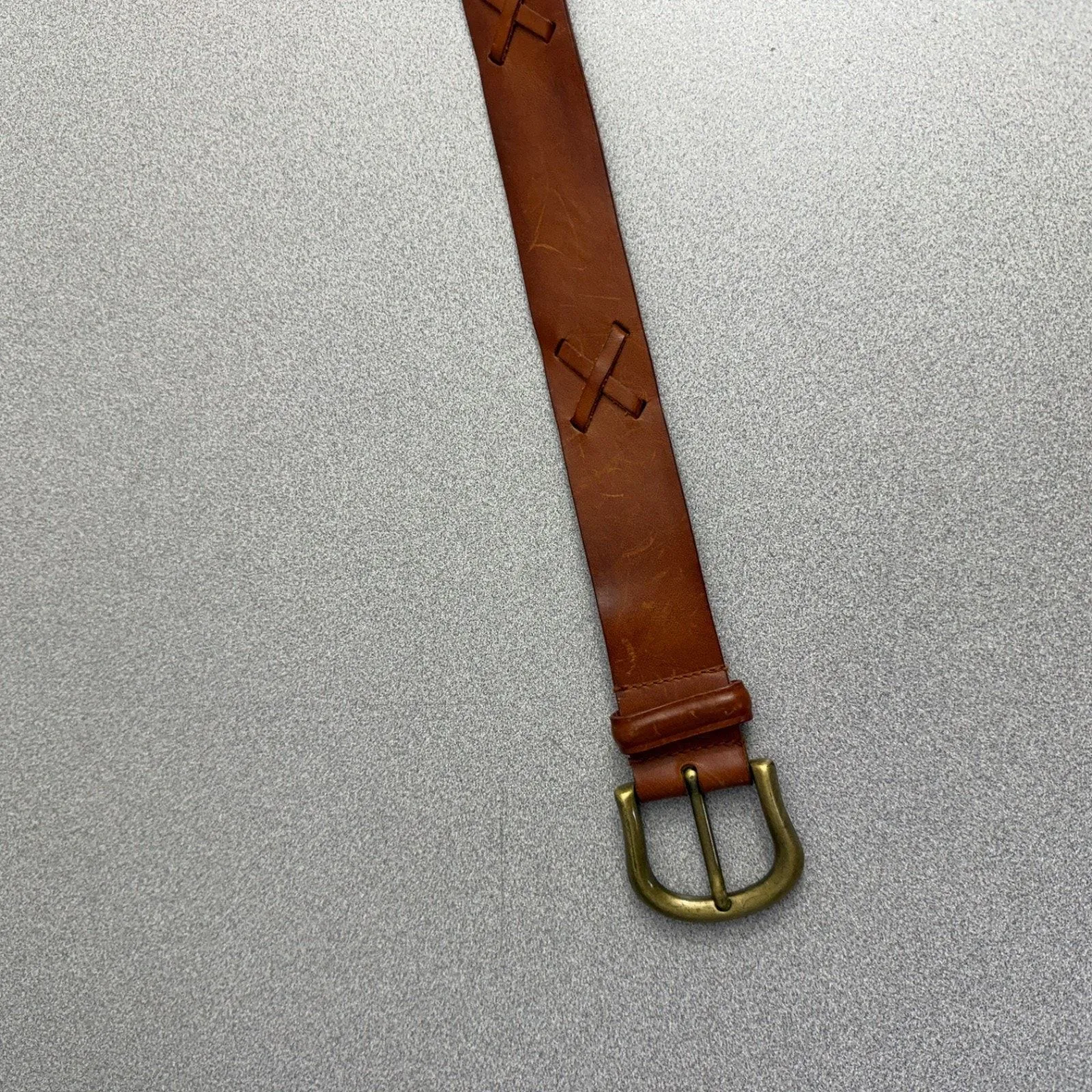 Abercrombie Fitch Leather Belt Large Womens Brass Buckle Boho Preppy 1.5" - Image 2