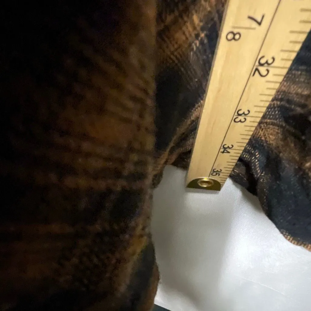 Vintage plaid midi lace front waist yolk back nubby raw linen look skirt. Black Size M - Image 5