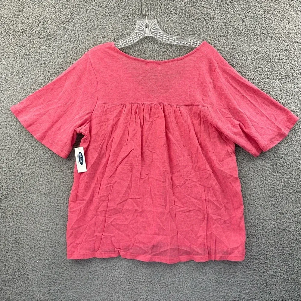 NWT Old Navy V Neck Short Sleeve Linen Blend T Shirt Guava Pink Women's Small‎ - Image 3