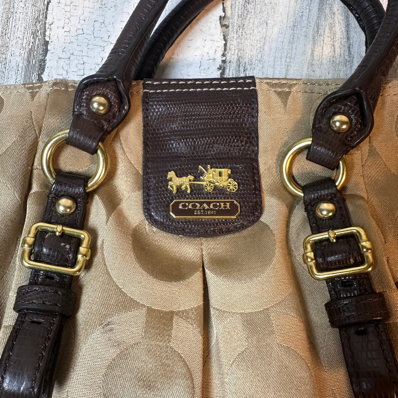 Coach Maggie Satchel Signature Canvas & Brown Leather Style F1220 - Image 7