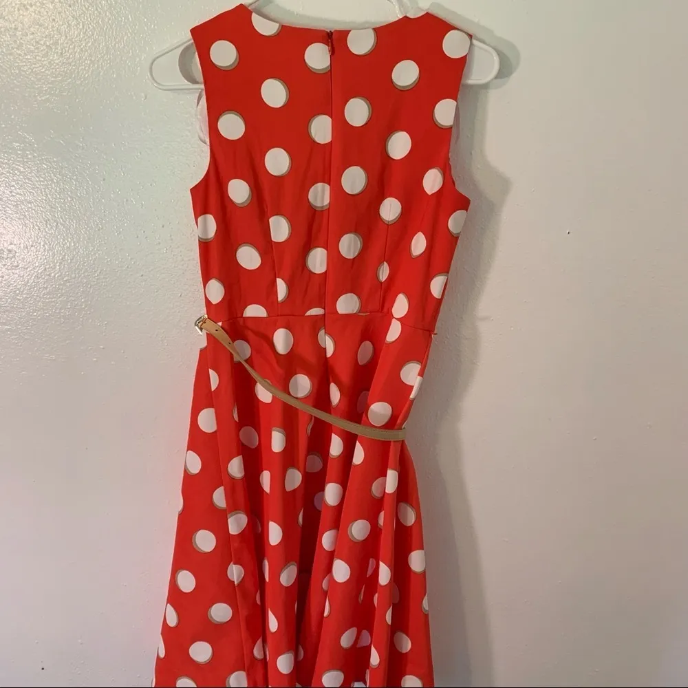 Dress Barn Fit & Flare Dress Orange Polka Dots - Image 7