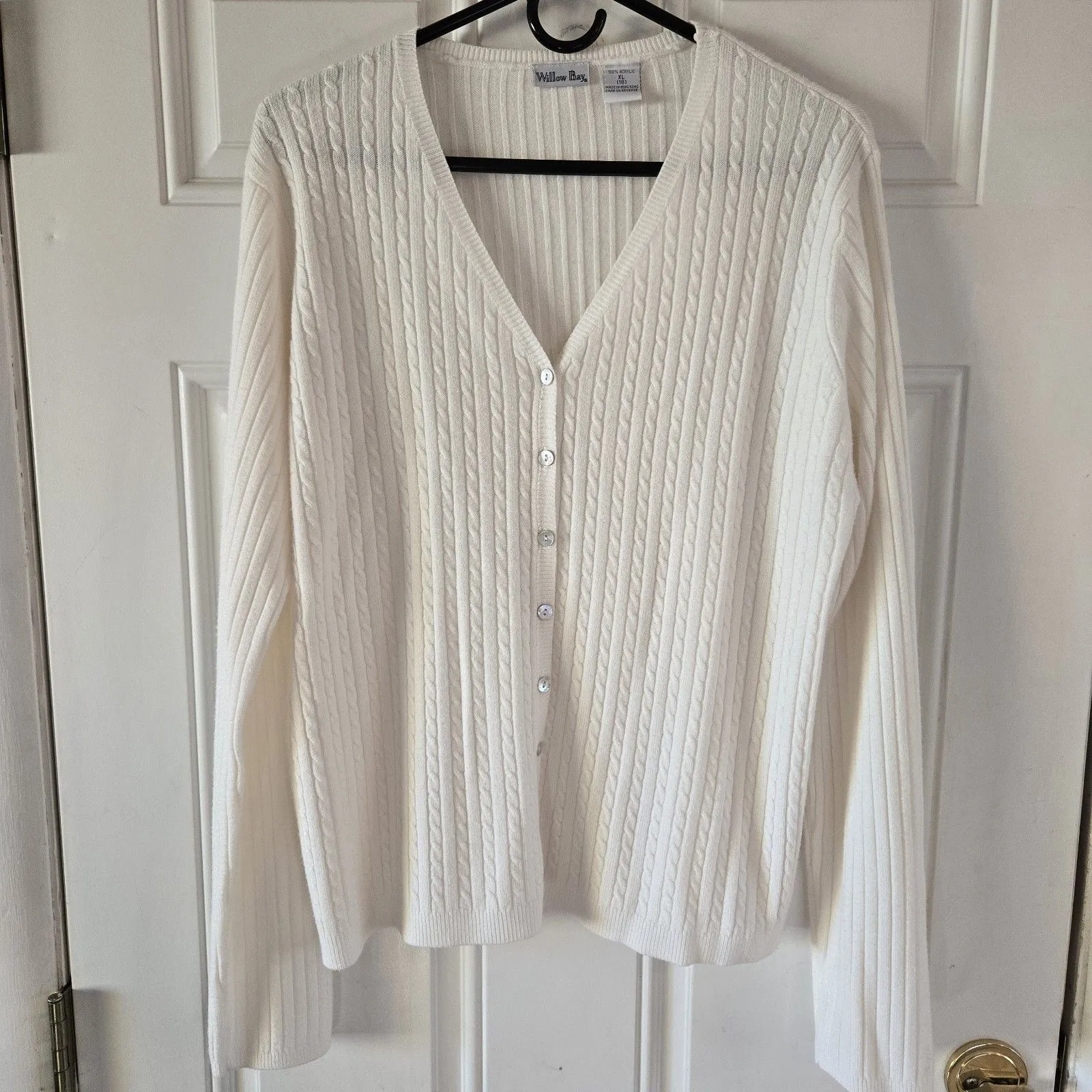 Vintage Willow Bay 2 Piece Sweater Set XL 18 White Cable Knit Cardigan & TankTop - Image 4