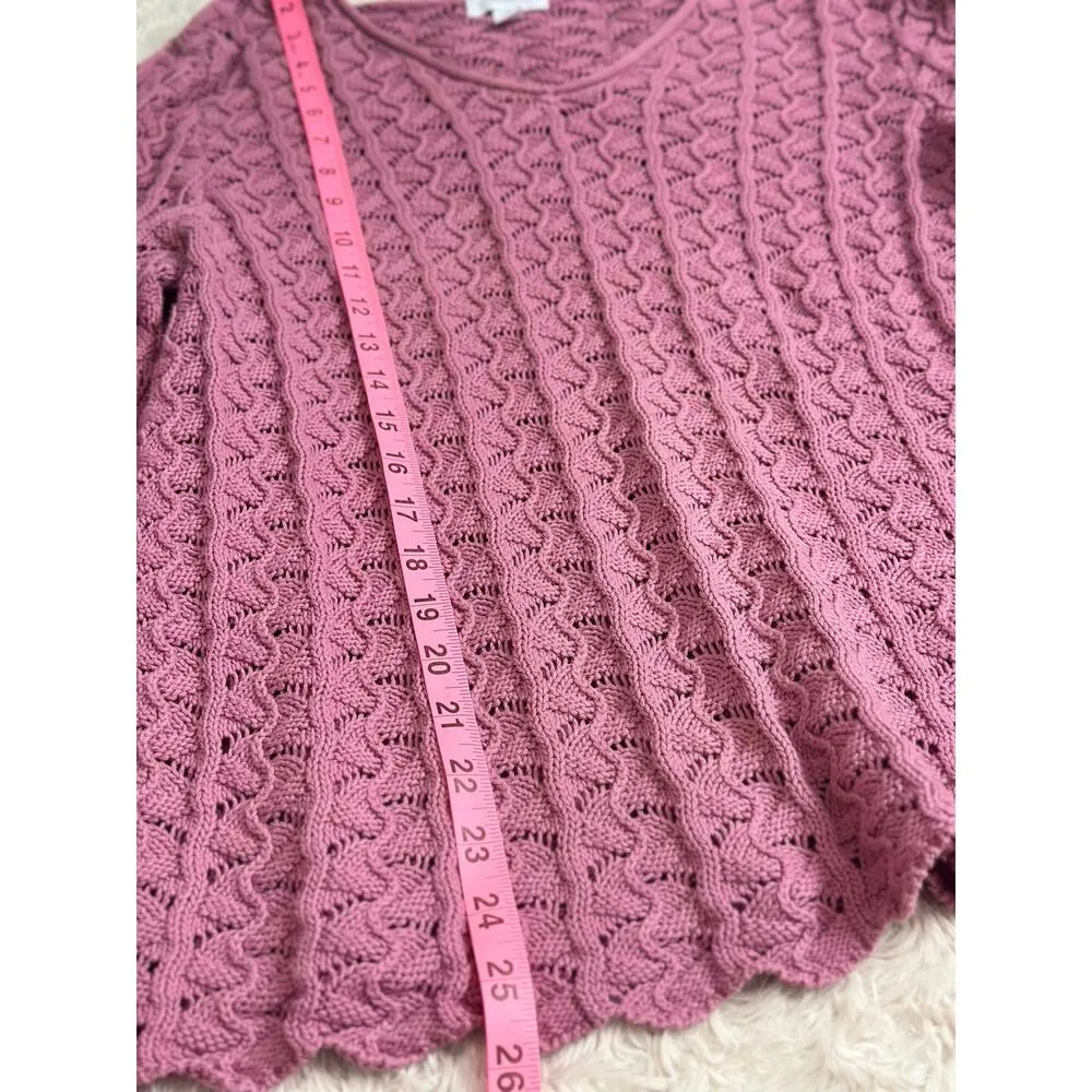 Charter Club Large 100% Cotton Pink Sweater Scallop Open Knit Crochet - Image 7