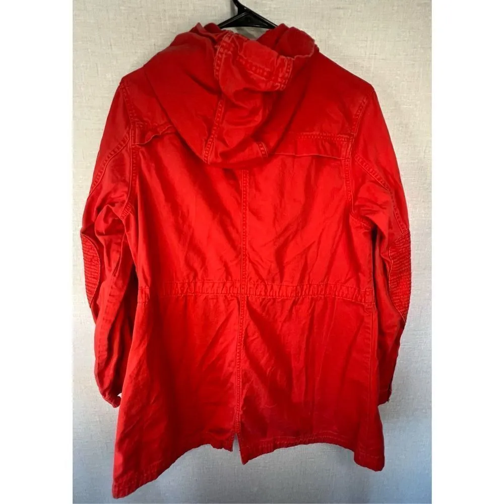 Mossimo Bright Orange Denim Hooded Zip Up Jacket With Lots Of Pockets Size XXL - Image 5