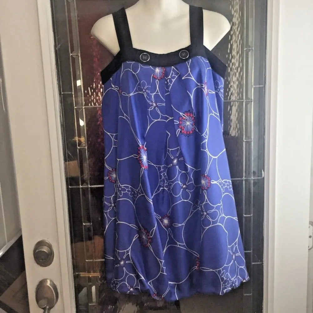 Tibi Royal Blue w red floral 100% Silk Dress Bubble Hem Spaghetti straps sz 6 - Image 2