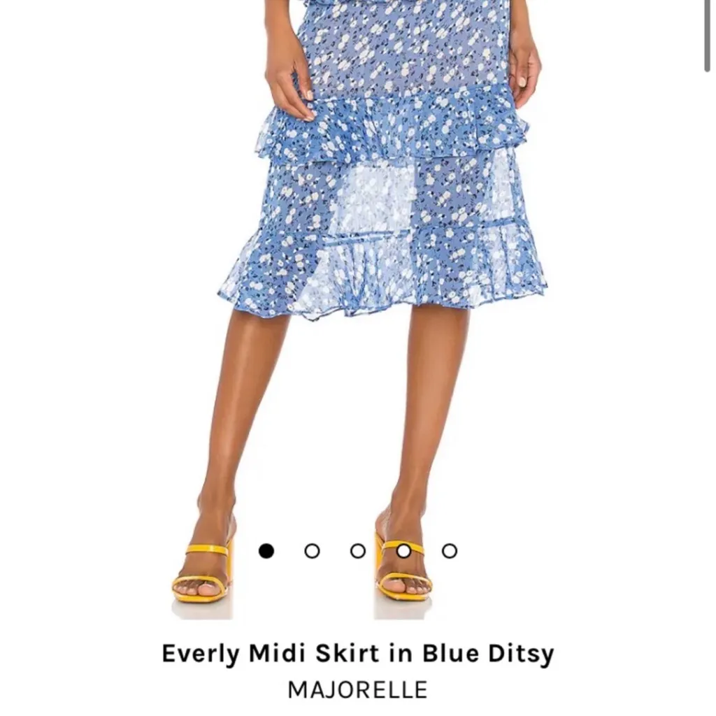Majorelle Everly Floral Ruffle Midi Skirt Blue White Tiered Small - Image 3