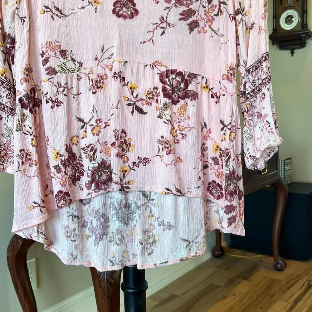 Pink Flowy Bohemian Floral Top Womens XS - Image 5