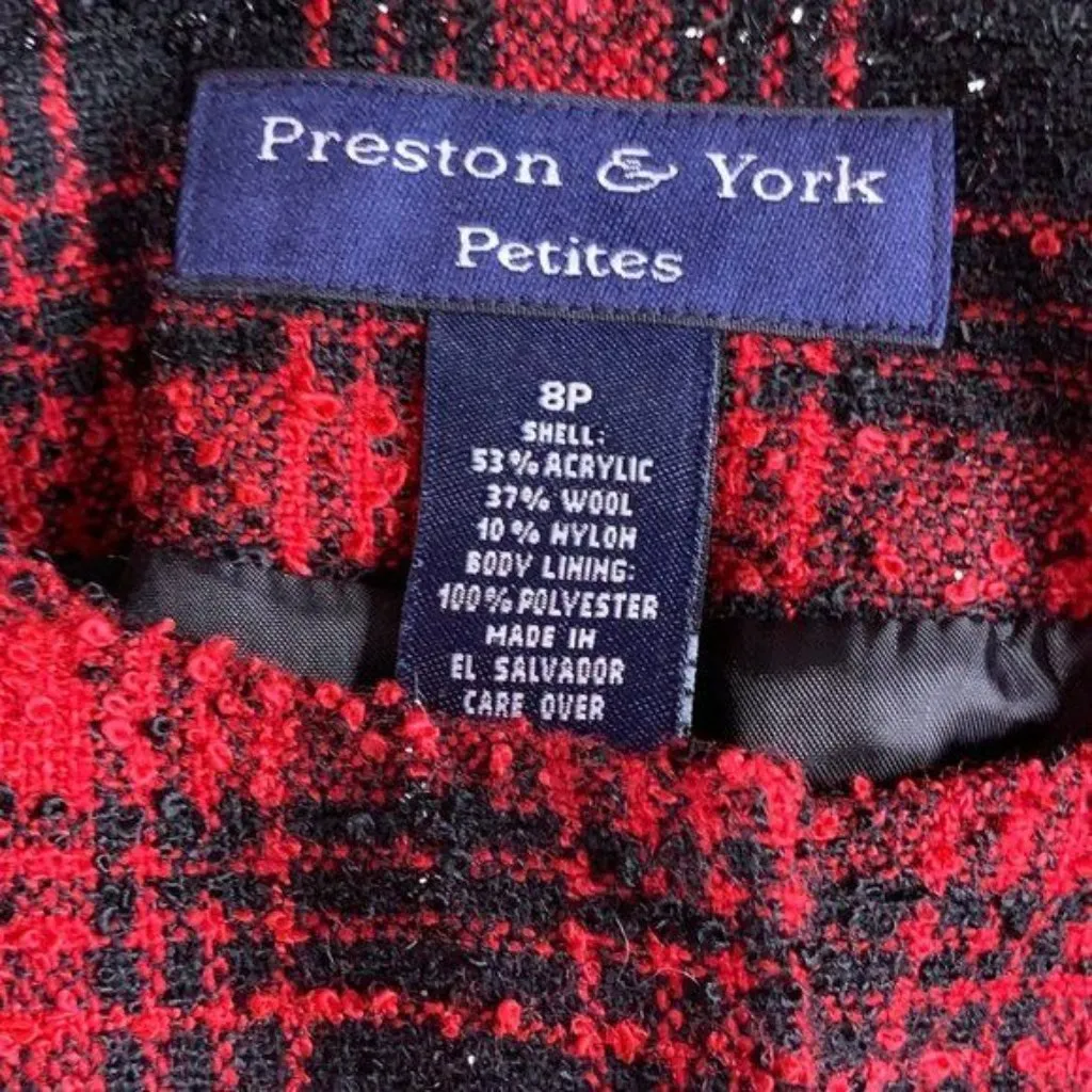 Preston York Wool Blend Blazer Jacket 8P Red Plaid Button Up Metallic Lined - Image 4