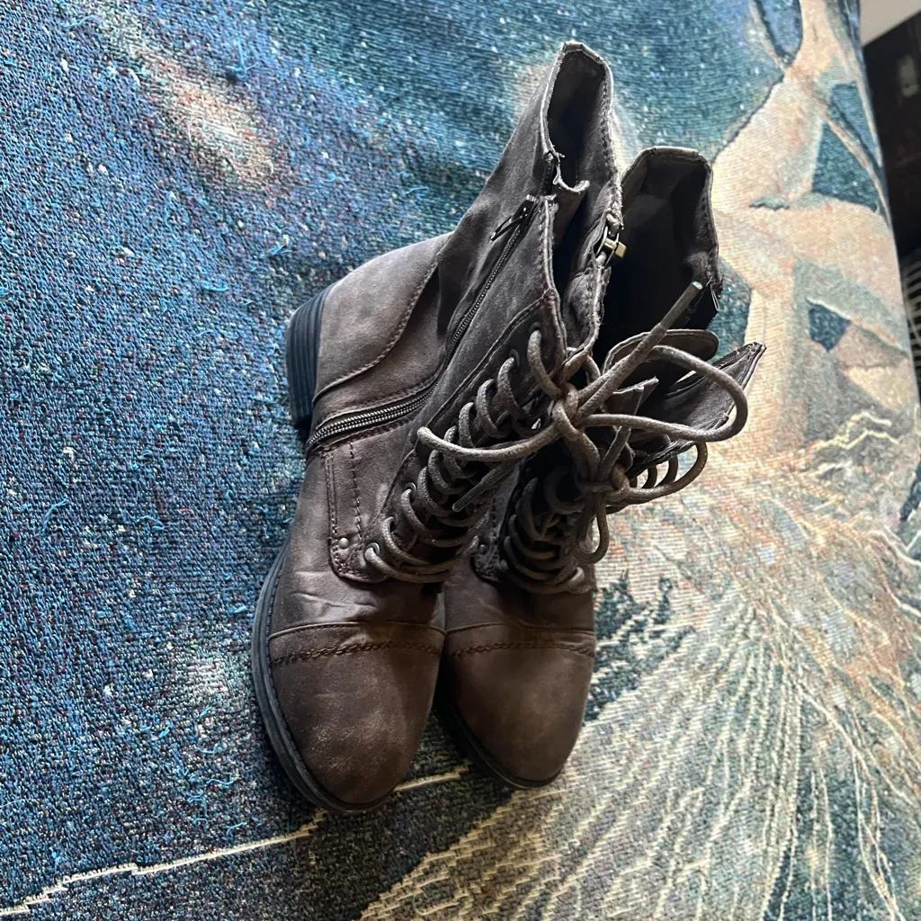 Rampage Ram‑Jedi Zipper Lace‑Up Western Booties Sz 7.5 Brown Faux Leather Casual - Image 3