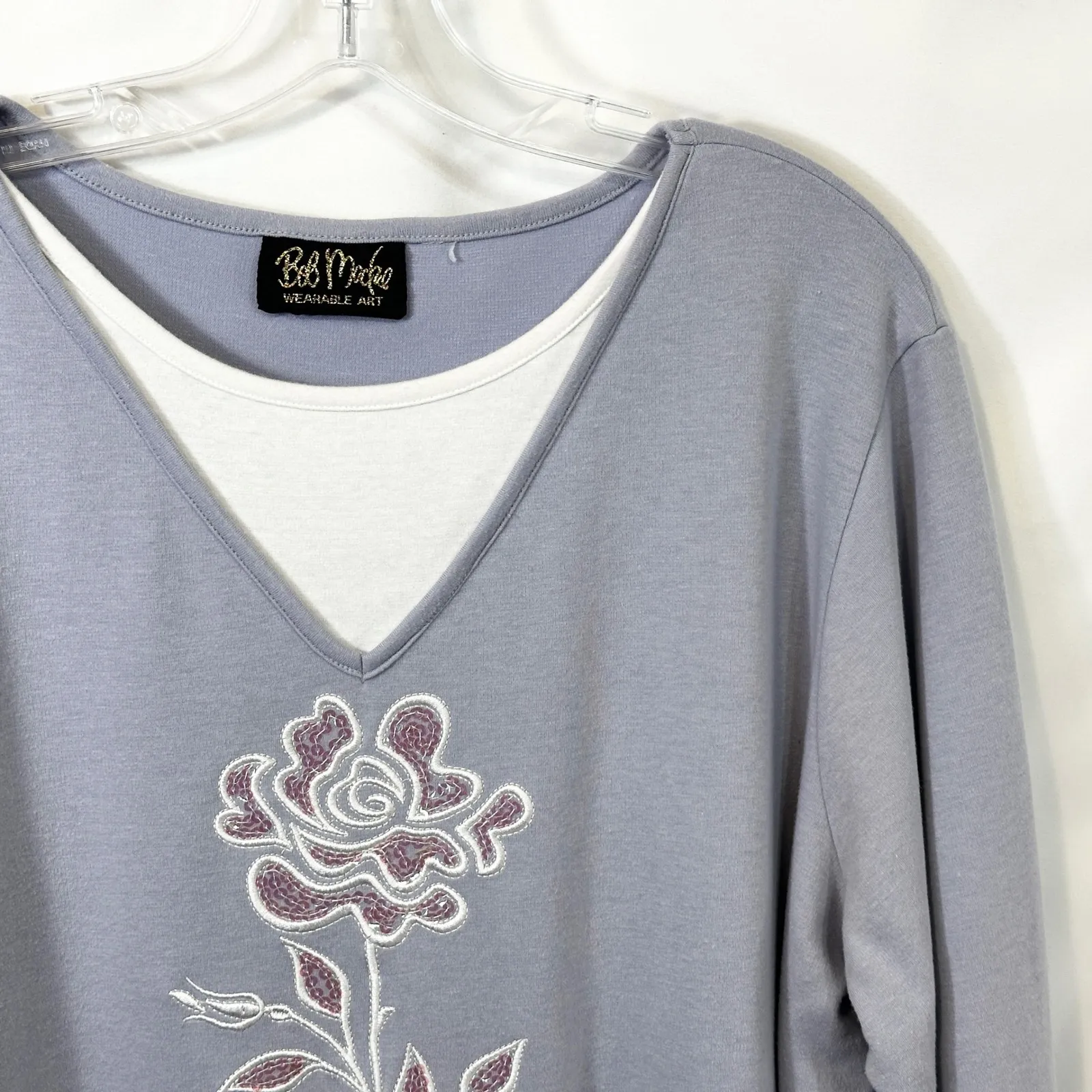 Bob Mackie Plus Size 3X Top Wearable Art Lilac Purple Rose Layered Mature 532‎ - Image 4