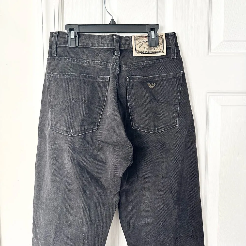 Armani Jeans Vtg Eco Stone Button Fly Black Wash Stiff High Rise Denim Jeans 30 - Image 8