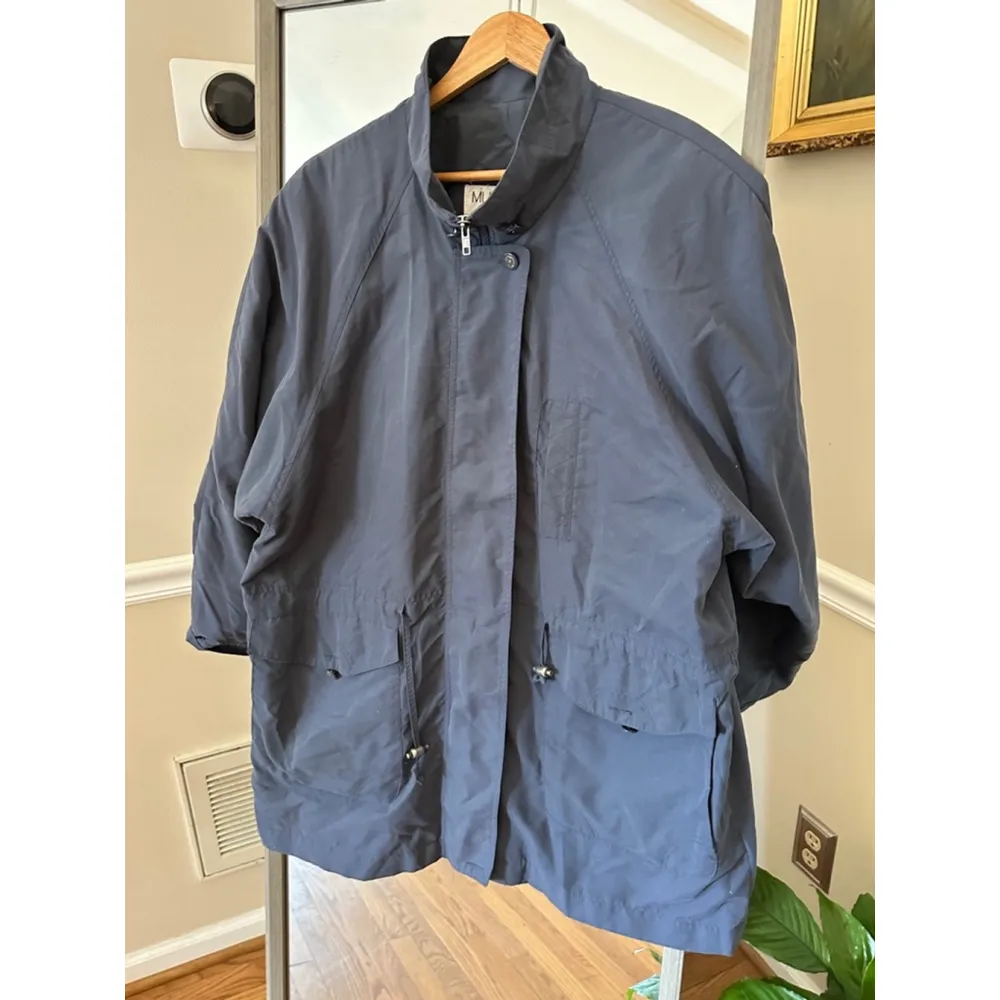 Mulberry Street Full Zip Gray Drawstring Trench Coat Jacket Size Large - Image 3