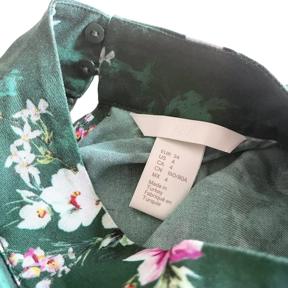 H&M Green Floral Ruffle Midi Dress Ltd Edition Cottagecore Boho Blogger Fav Sz 4 - Image 6