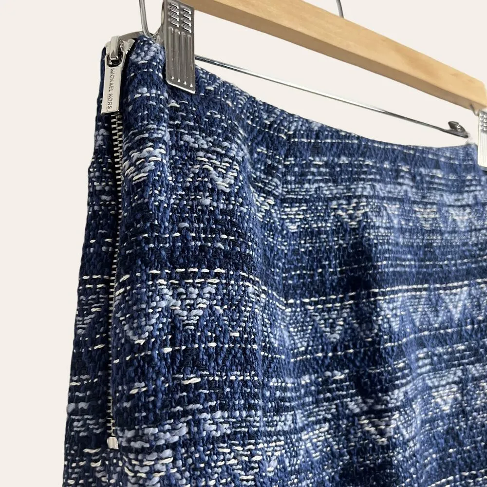 Michael Michael Kors Blue Tweed Chevron Tassel Fringe Mini Skirt Size 4 - Image 6