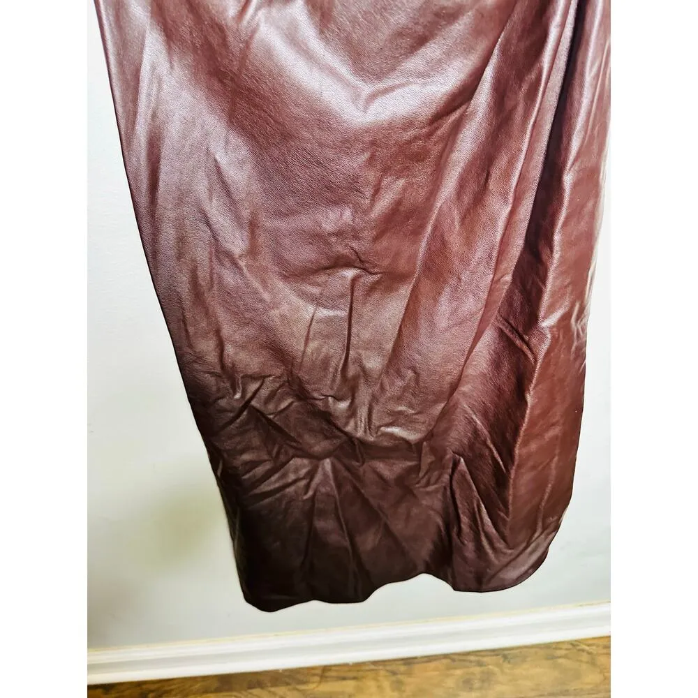 A.L.C. Brown Faux Leather Sleeveless Strapless Ruched Side Cutout Andie Dress 8 - Image 14