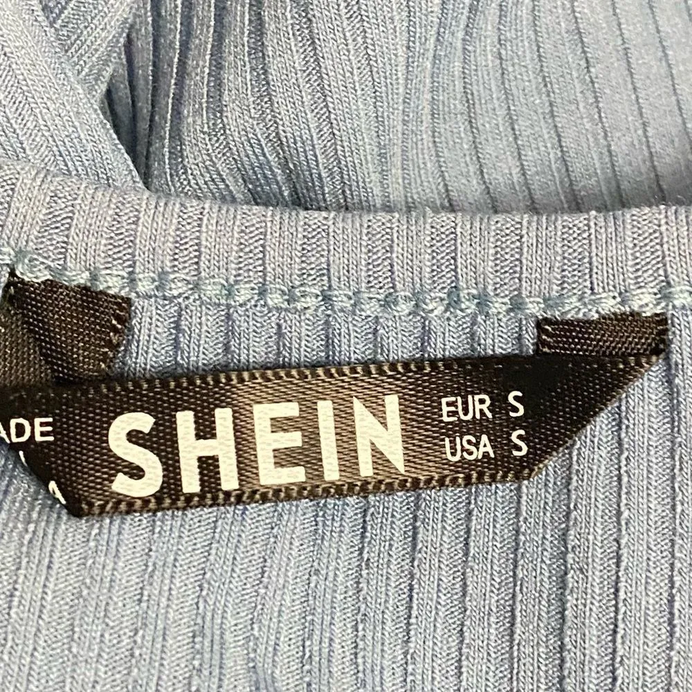 Light Blue Ribbed T Shirt Small Tie Front button - Image 5