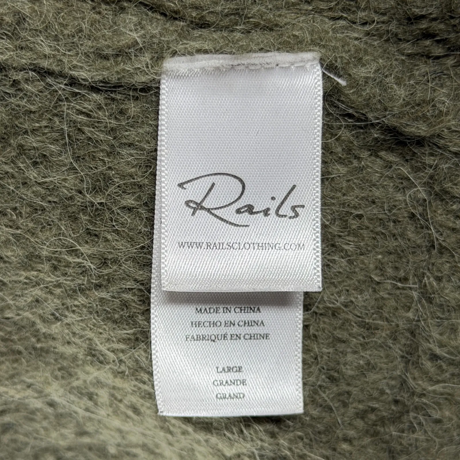 Rails Oslo Olive Green Cardigan Sweater Large Button Front Knit Fuzzy Oversized - Image 6