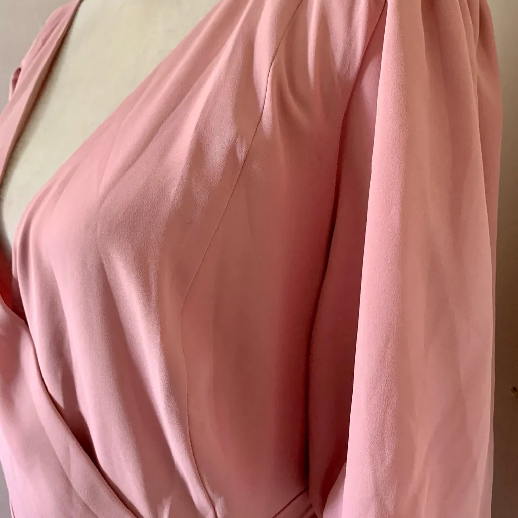 FAME AND PARTNERS Georgette Blush Pink V-Neck Wrap Gown Cocktail Dress Size 14 - Image 9