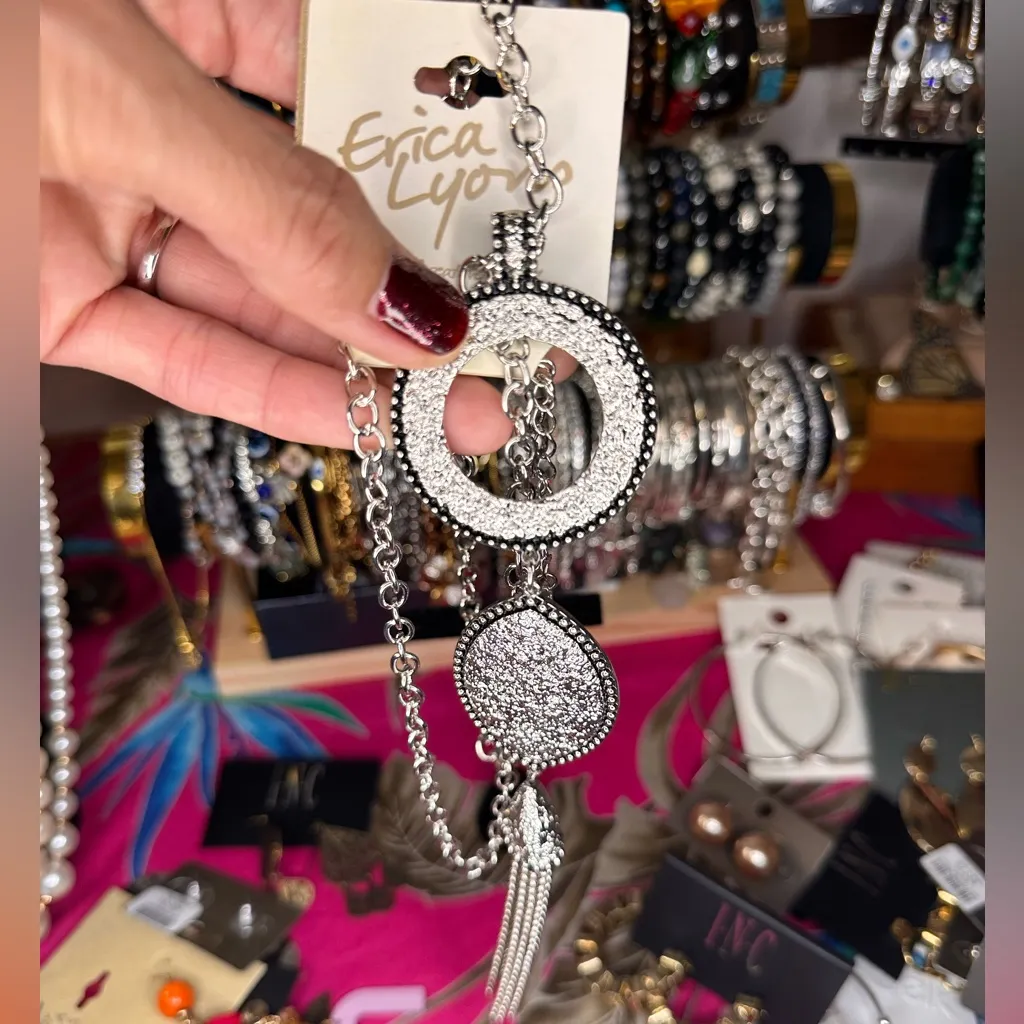 ERICA LYONS Silver tone Faux Druzy Tassel Necklace & Bracelet Set - Image 6