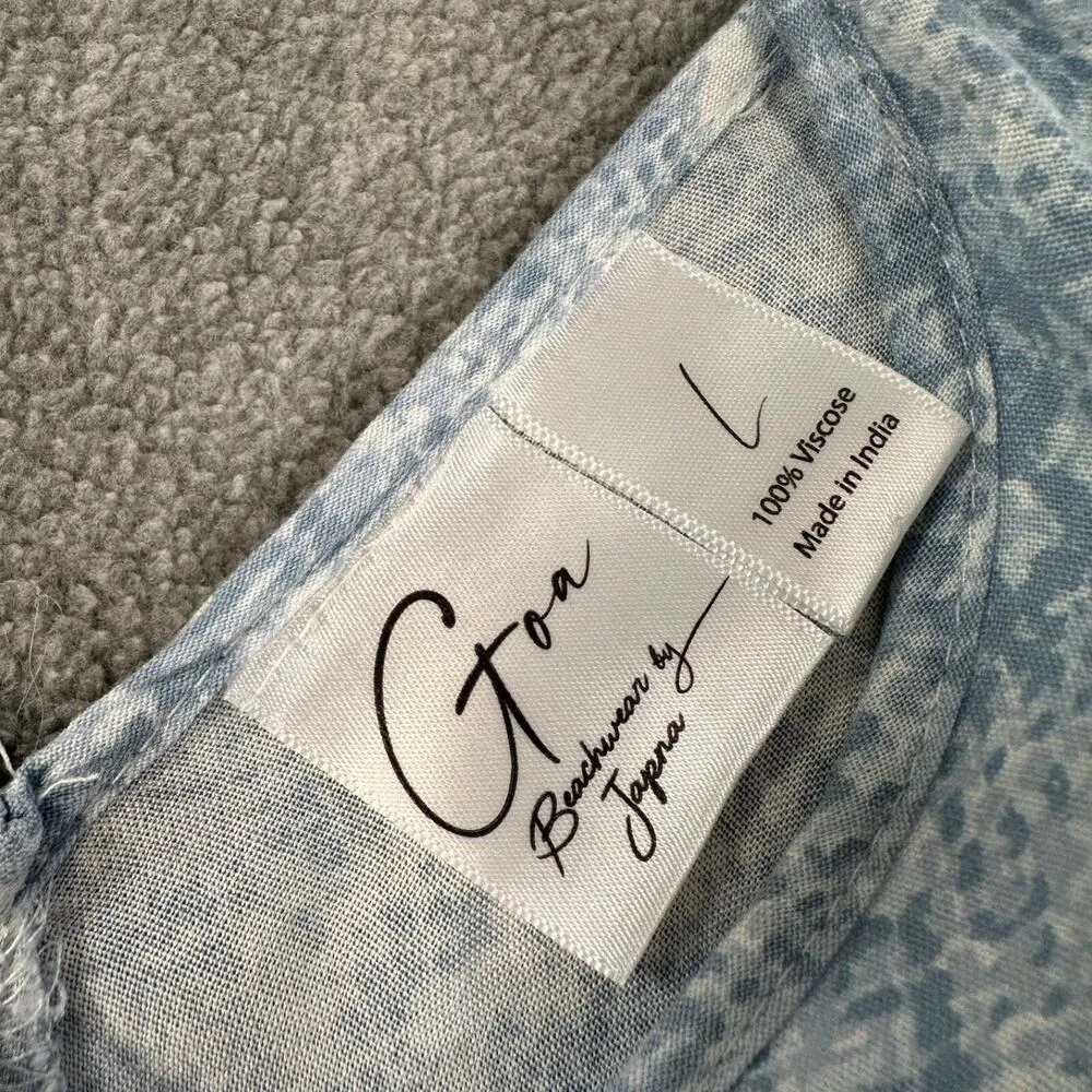 GOA Beachwear by Japna Coverup Dress Sz Large Blue Snake Print Handkerchief hem - Image 3