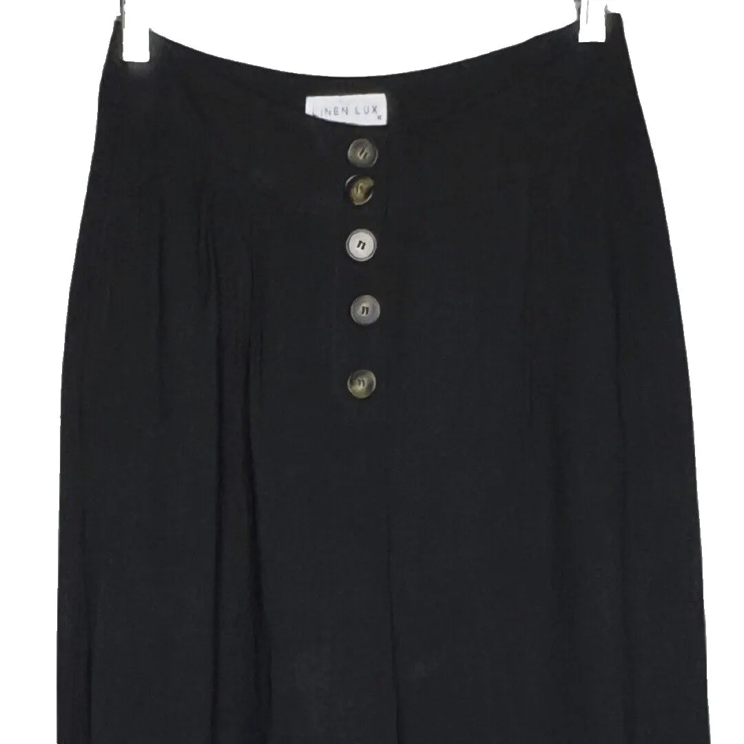 Linen Lux Pants Womens Medium Black Wide Leg Linen Blend Cropped Lagenlook Boho - Image 3