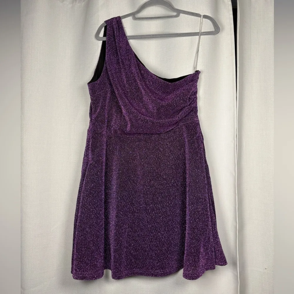 Lulus Celebration Cutie Purple Sparkly One-Shoulder Skater Mini Dress XL - Image 6