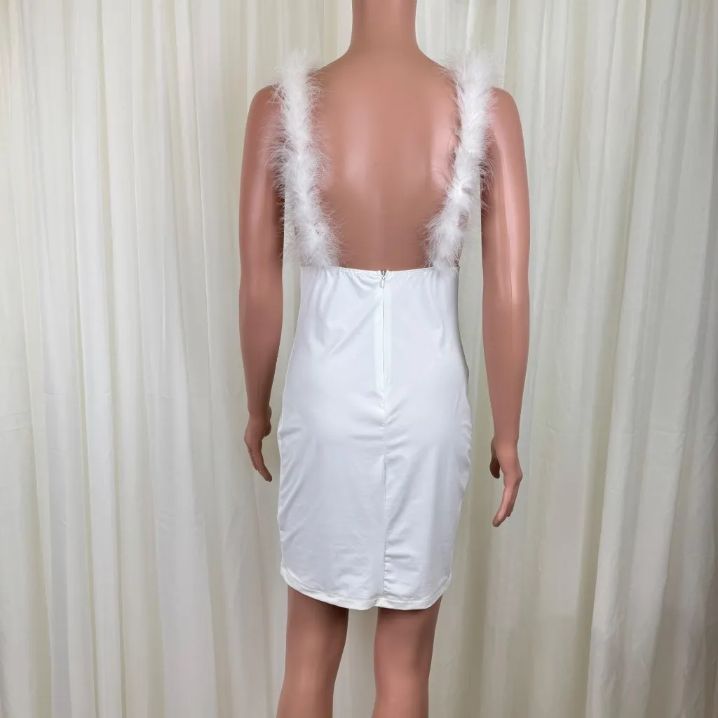 Women's ENVME Sexy Sheer Feather Bridal Lingerie Chemise Nightgowns MD White Size M - Image 6