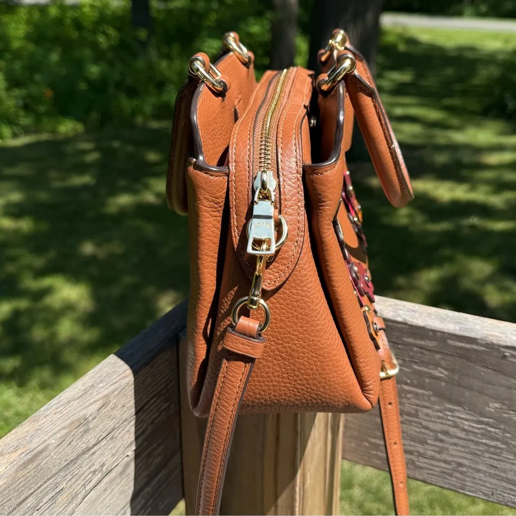 Coach Mini Lillie Carryall 2849 – Redwood Pebble Leather with Daisy Appliqué - Image 4