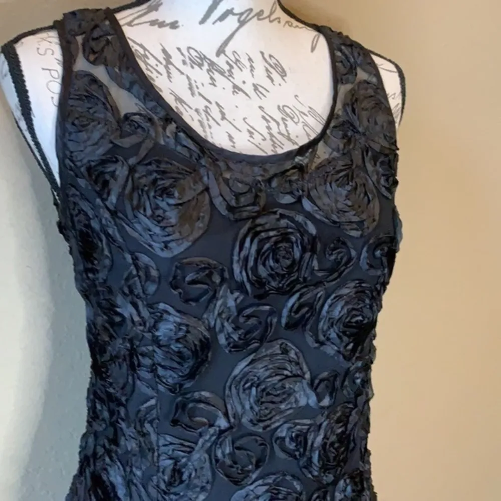 Papillon Blanc little black dress rosette ribbon soutache stretch sleeveless S - Image 2