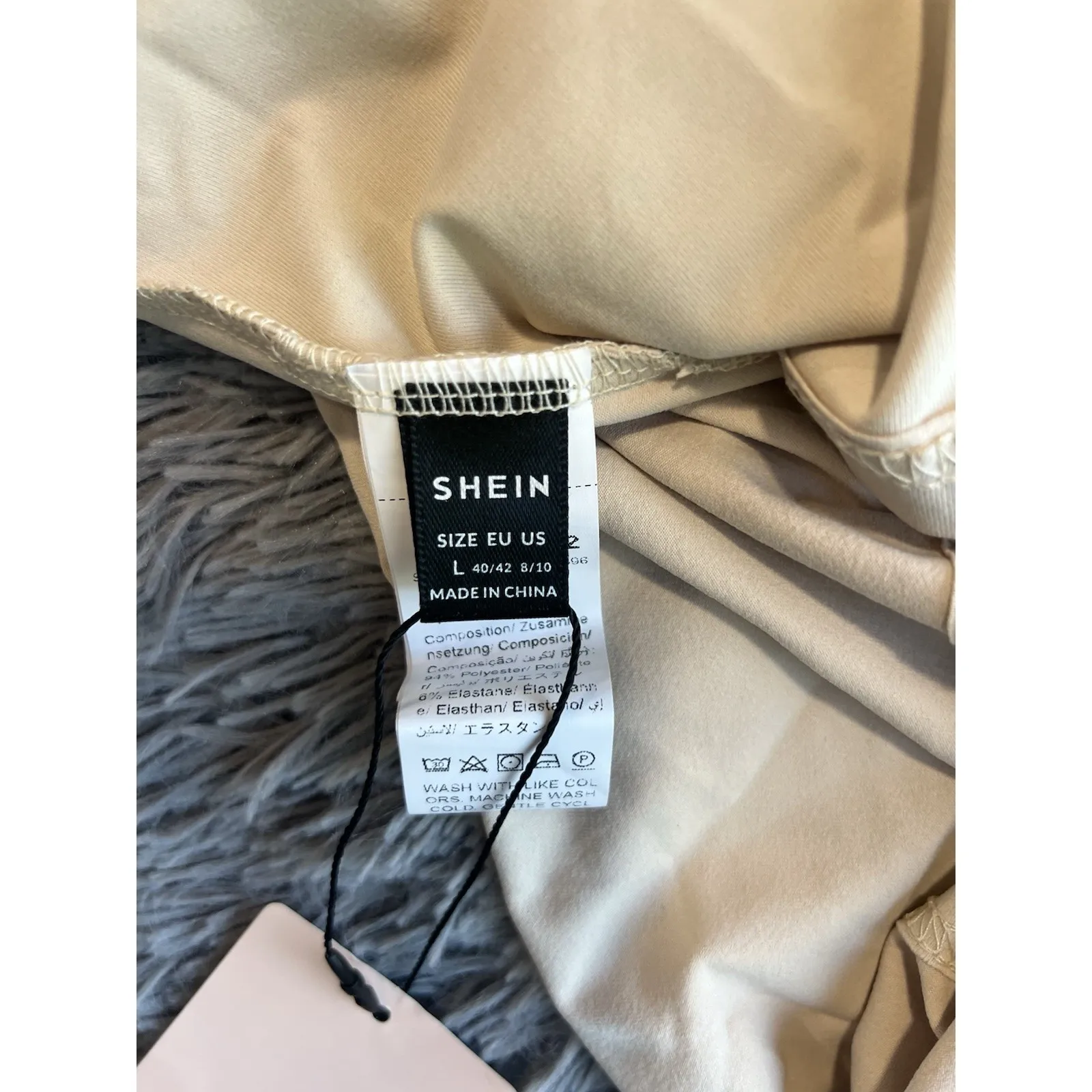 SHEINBAE Cream  Long Sleeve Backless Crop Top L NEW Sexy Slim Fit‎ Stretch Knit. - Image 4