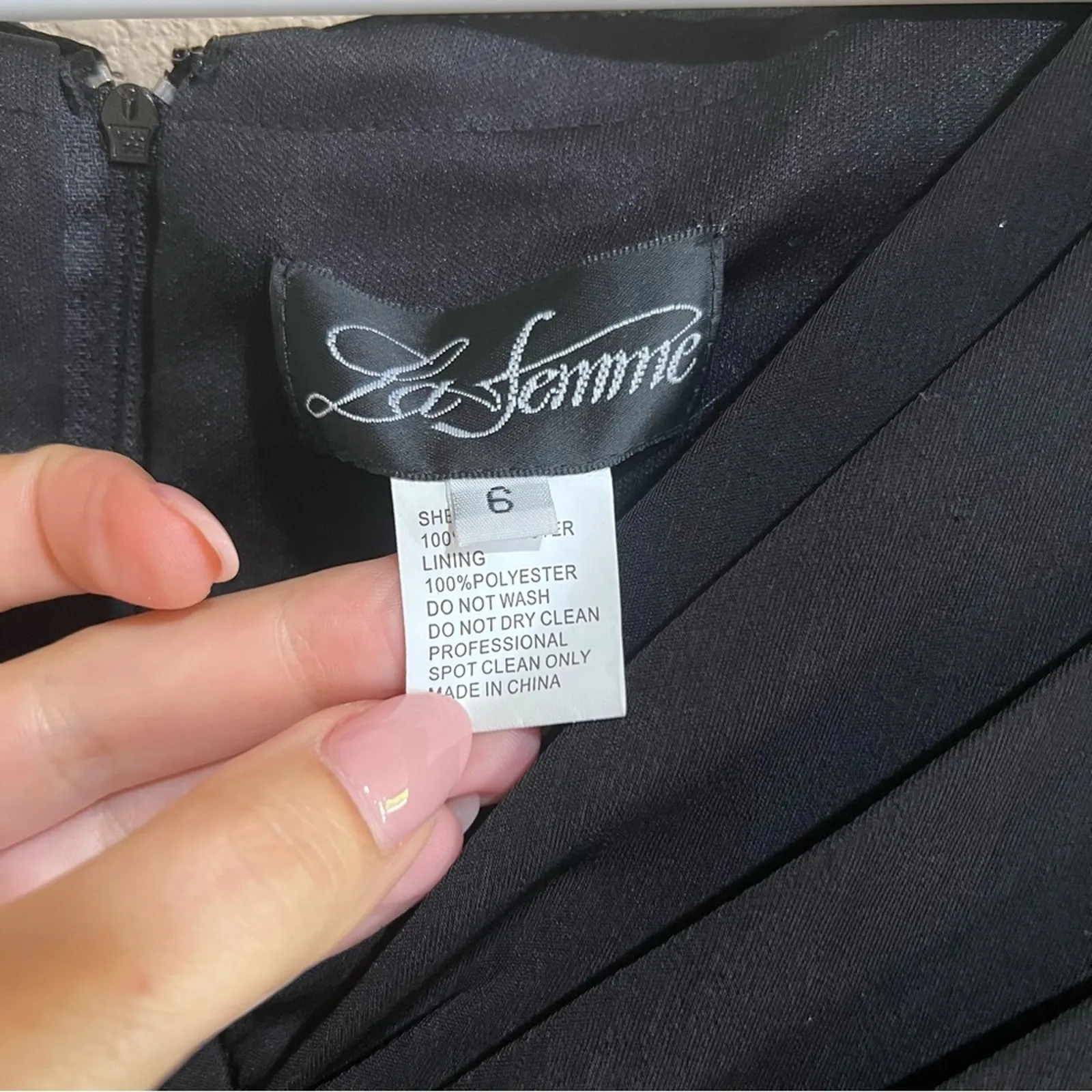 La Femme black off the shoulder long sleeve ruched pleated dress NEW - Image 9