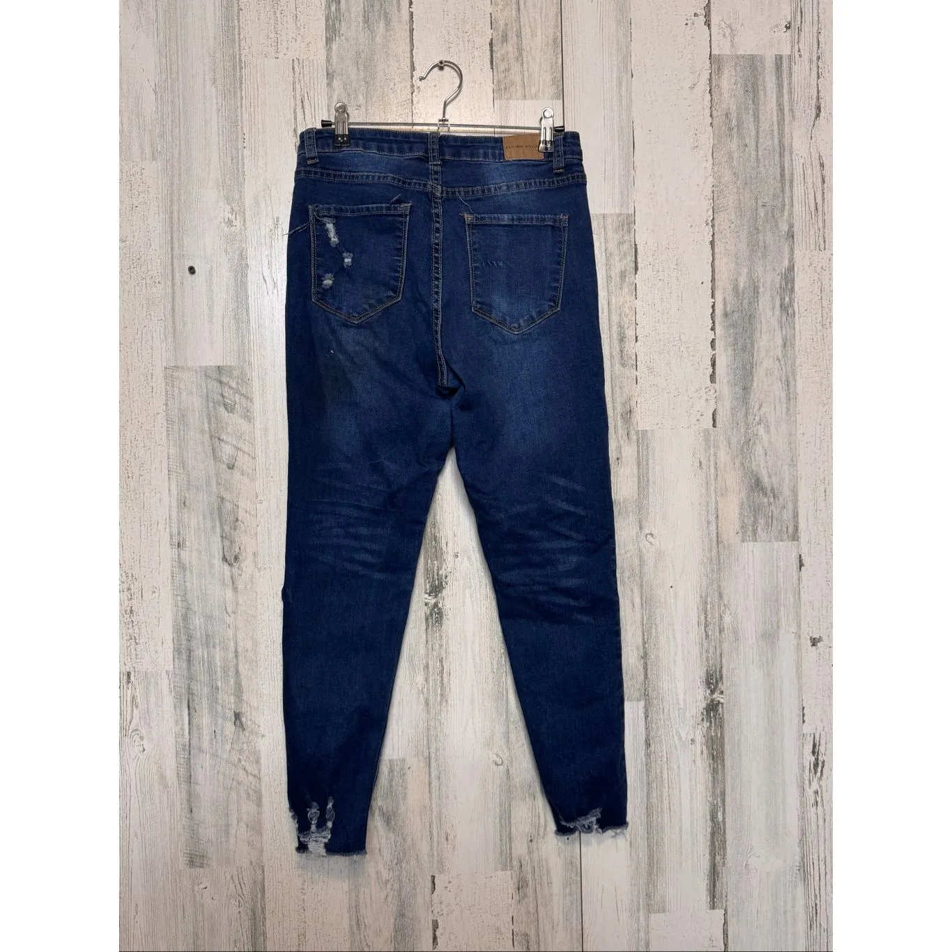 Flying Angel High Rise Distressed Skinny Jeans Dark Wash Button Fly – Size 9 Blue - Image 8