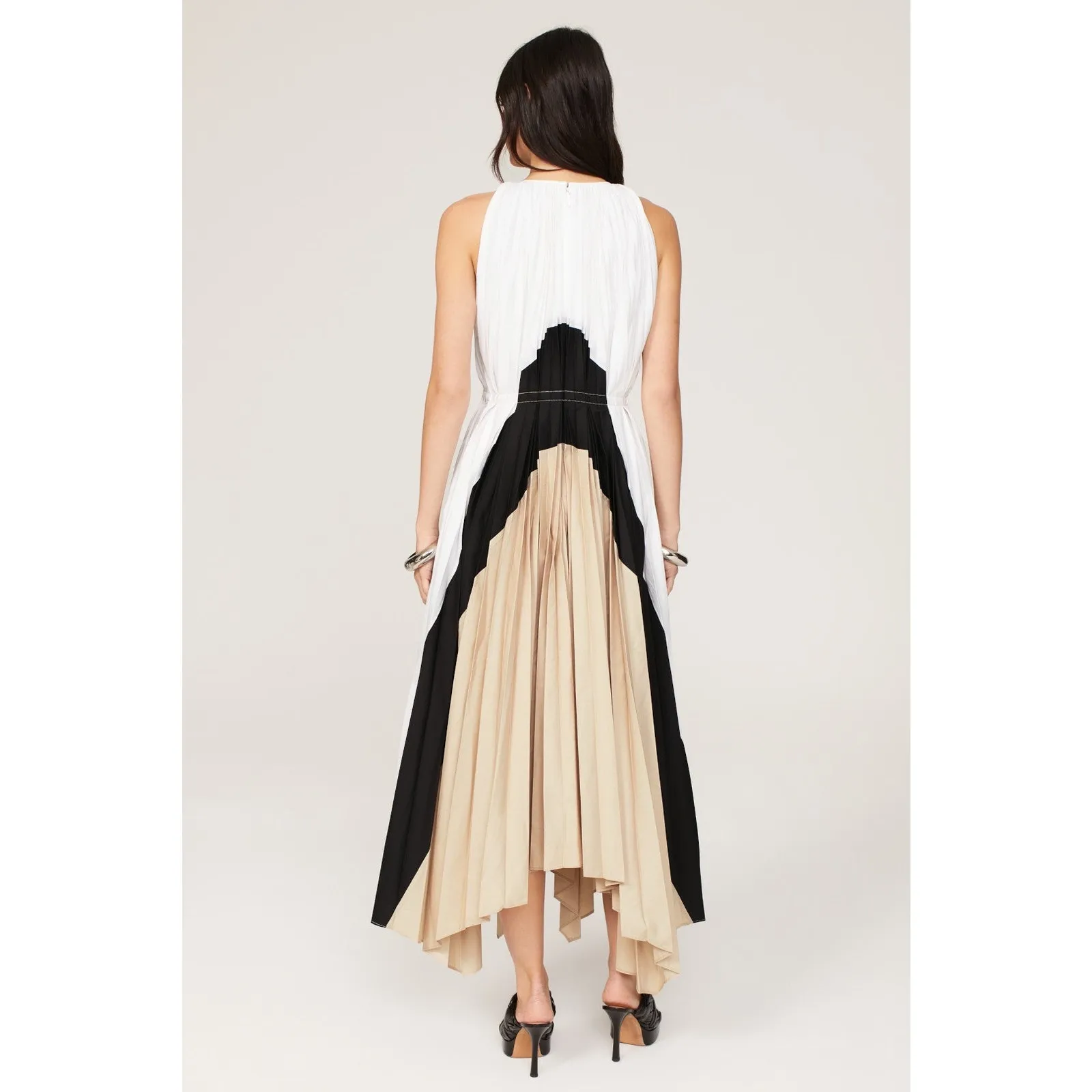 BIBHU MOHAPATRA x RTR Black White Colorblock Pleated Crewneck Flowy Dress Size 4 - Image 3