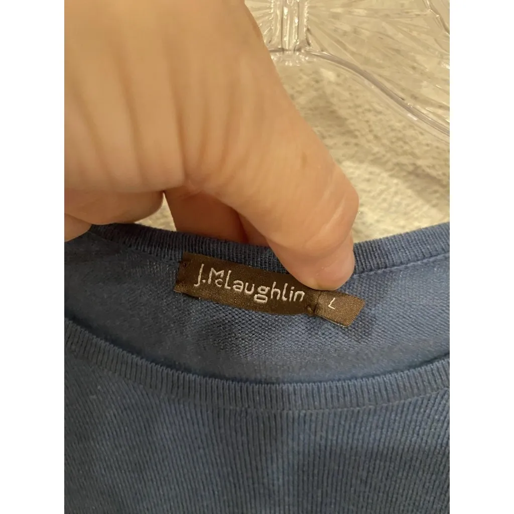 J McLaughlin Sweater Womens Large Blue Button Cuff Raglan Crewneck Pullover Knit - Image 2