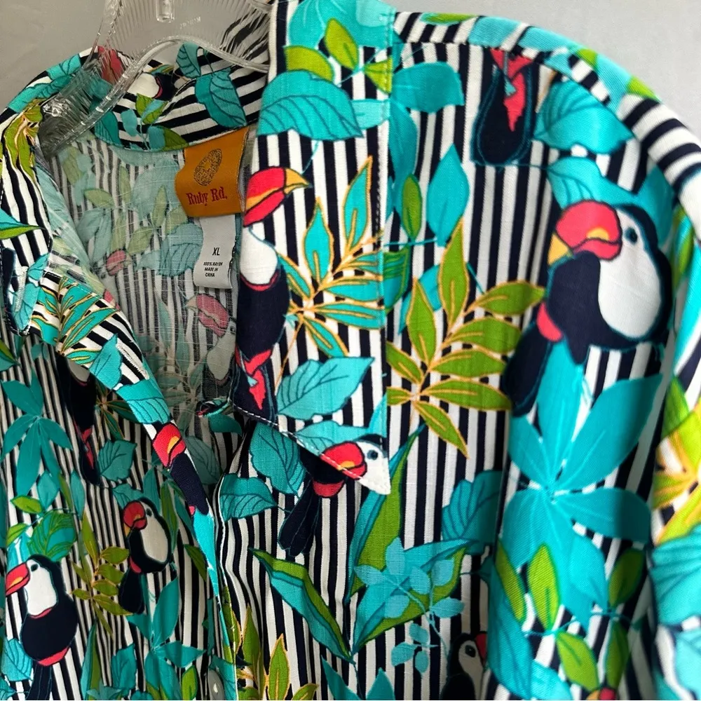 Ruby Rd. Tropical Print Shirt Blue Size XL - Image 3