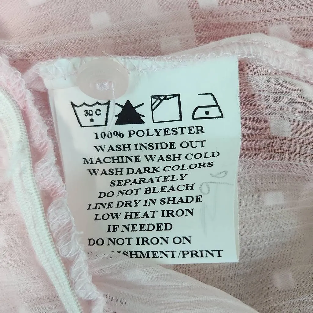 Rio Pastel Pink Sheer Cottagecore Blouse Size Medium Swiss Dot Coquette Pink Top - Image 8