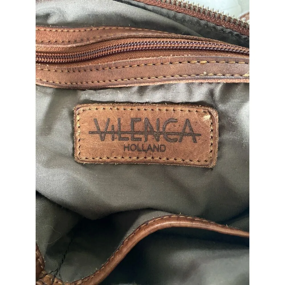 Anthro Vilenca Holland Cognac Leather Woven Crossbody Bag Boho Chic Timeless Brown - Image 5