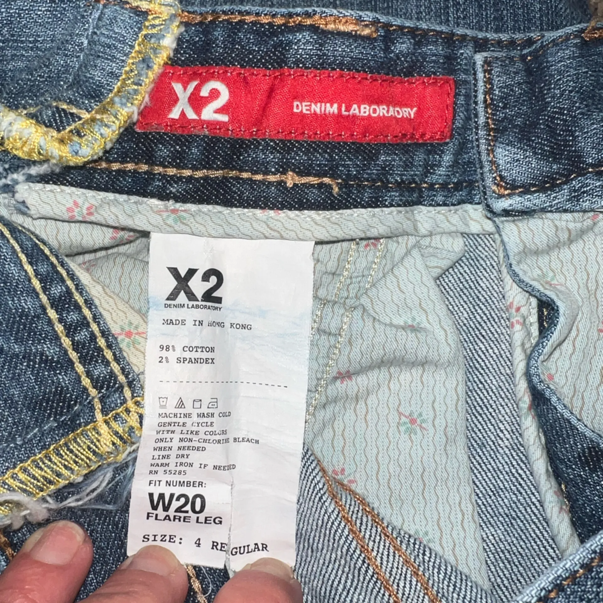 X2 Women's Blue Straight Leg Jeans with Black Patch Size 4 - Image 3