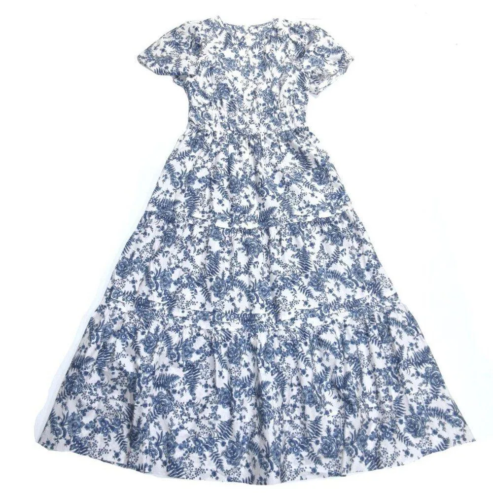 NWT Anthropologie Maeve Somerset Maxi in Ivory Blue Floral Tiered Cotton Dress M - Image 4