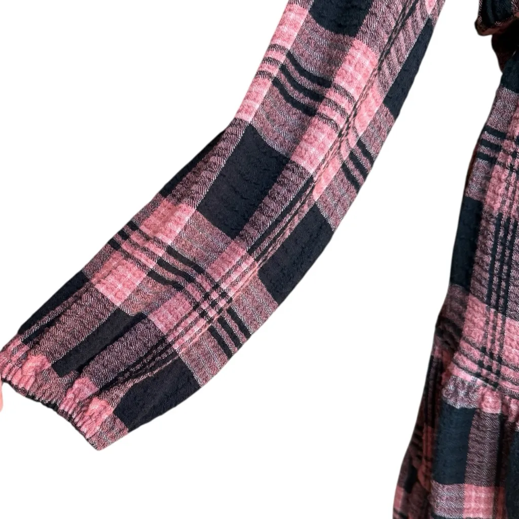Anthropologie Cloth & Stone Daia Plaid Pink and Black Mini Dress Sz S - Image 3