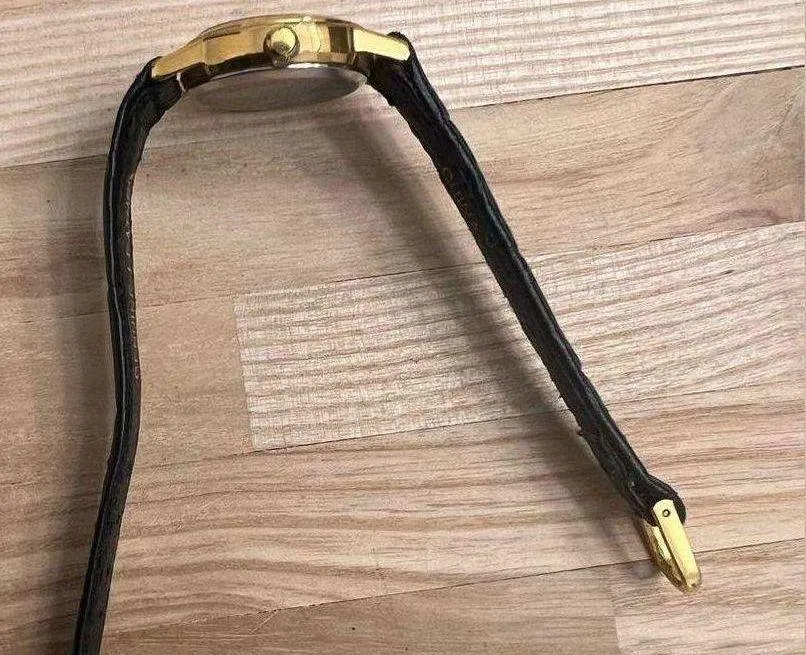 Kodak Olympics Ladies Watch Vintage Genuine Black Leather Yellow Gold Tone Case - Image 6