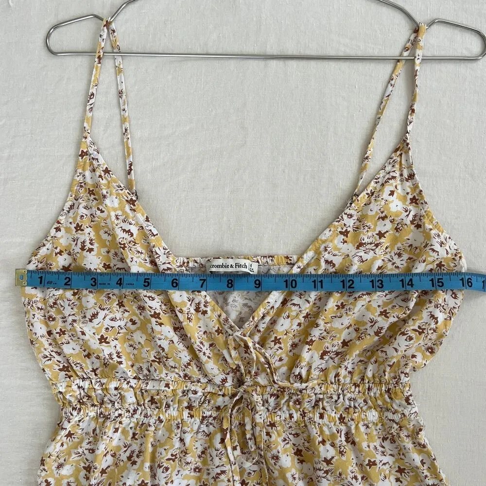 V-Neck Tie Front Floral Tank Top Yellow Size M - Image 6