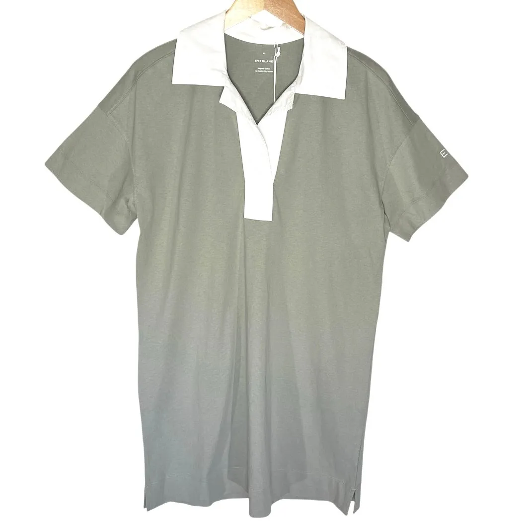 NWT EVERLANE Women’s Sage Green Popover Shortsleeve Mini Polo Dress - Image 3