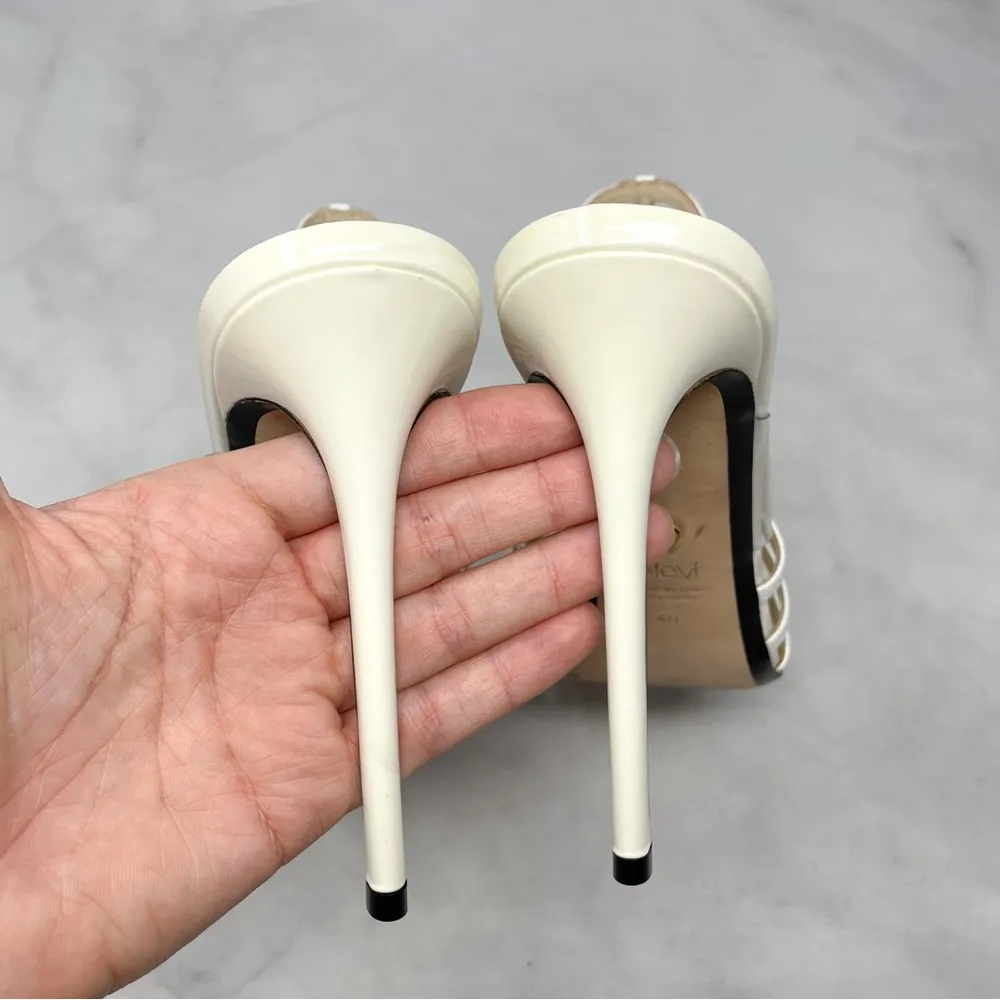 NEW Alevi Milano Alessandra Caged Patent Leather Mule Stiletto Heels White 40 - Image 9