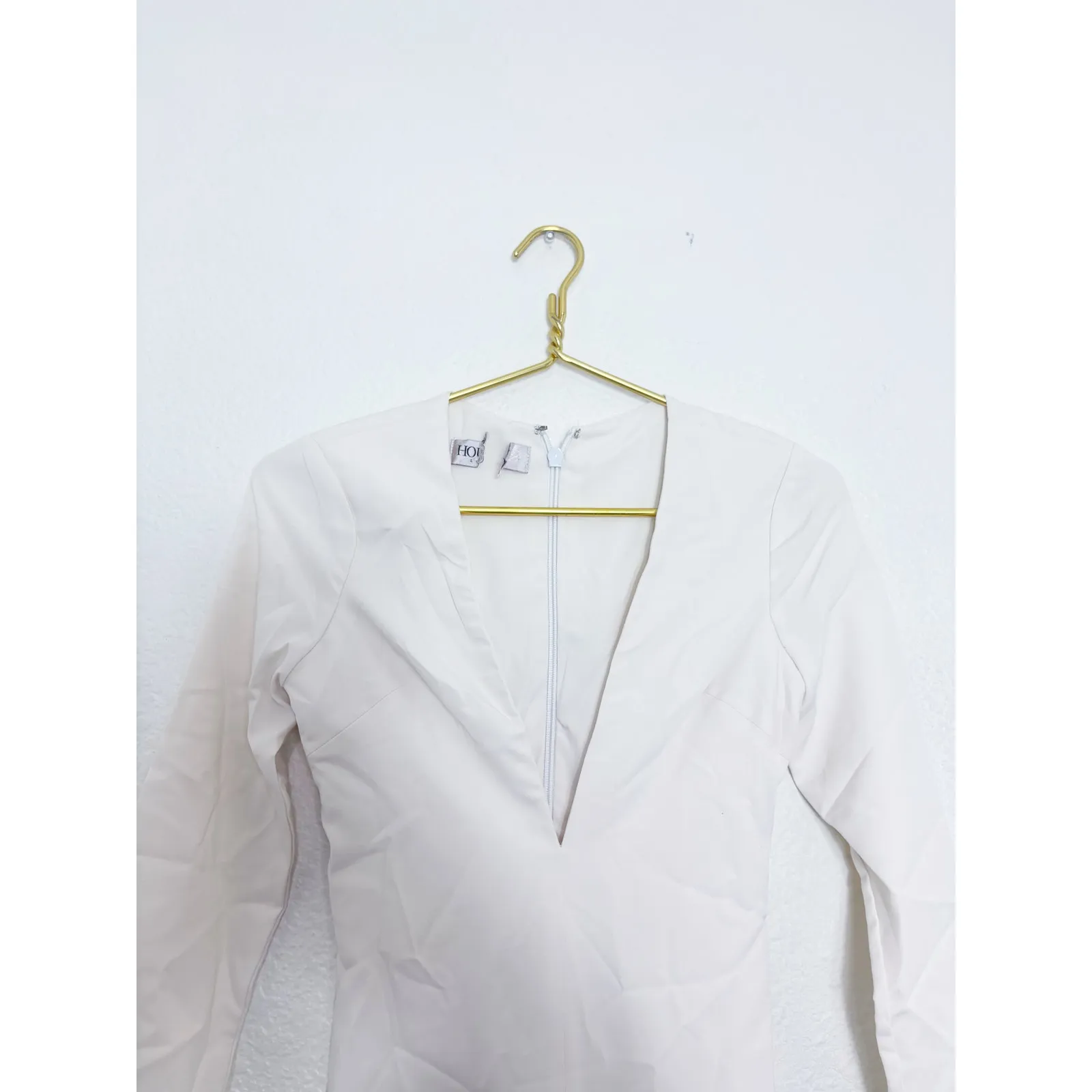 House Of CB Catalin White Flared Jumpsuit Size XS Long Sleeve Bridal 70s Stretch - Image 5